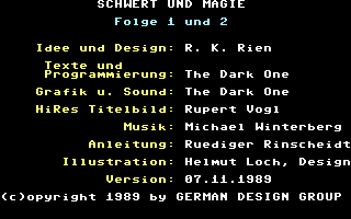 Schwert und Magie I: Folge 1+2 (Commodore 64) screenshot: Credits.