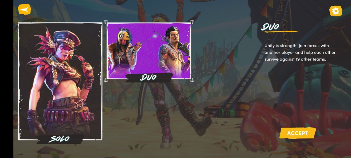 Wild Arena Survivors (Android) screenshot: The game can be played Solo or in a Duo mode with another player working together.
