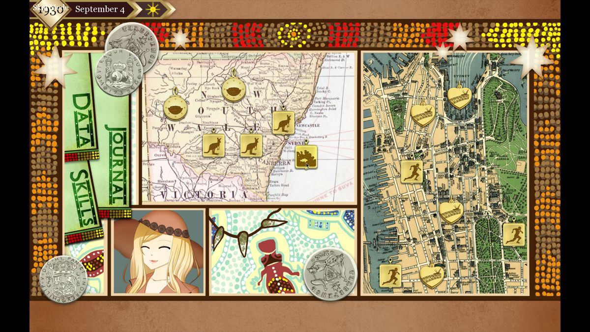 1931: Scheherazade at the Library of Pergamum (Windows) screenshot: Sadie will even go from NY to far away Australia to learn more about Aborigine culture.