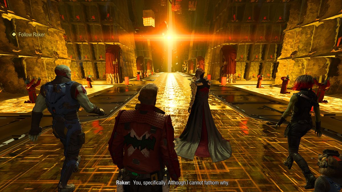 Marvel Guardians of the Galaxy (PlayStation 5) screenshot: Following Raker