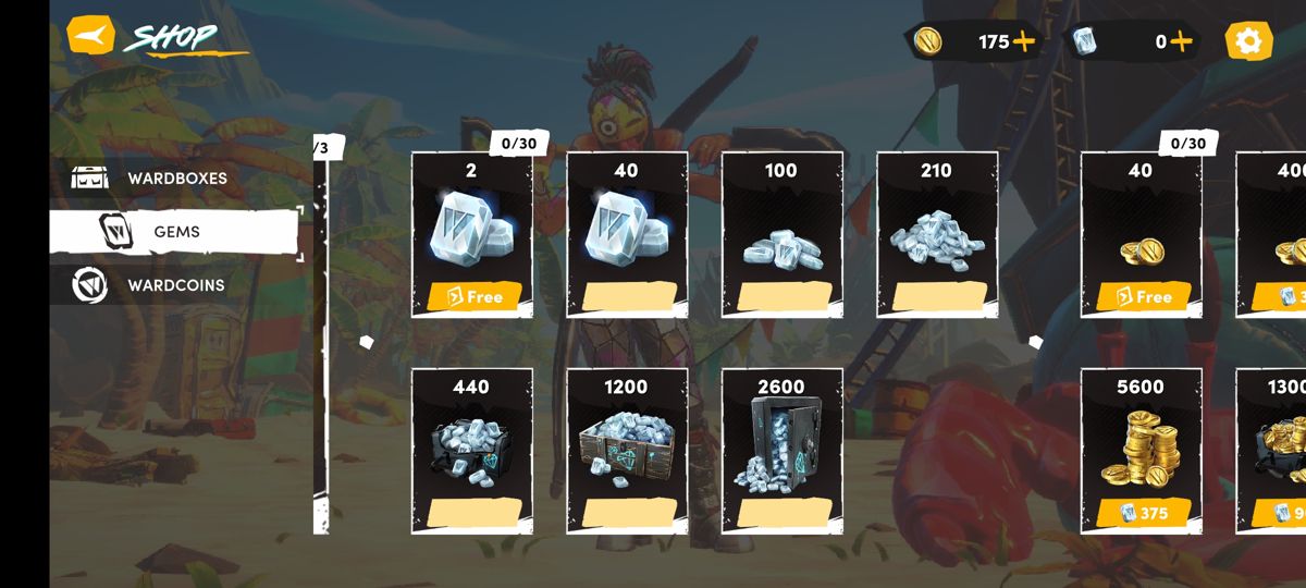 Wild Arena Survivors (Android) screenshot: The gems currency in the store