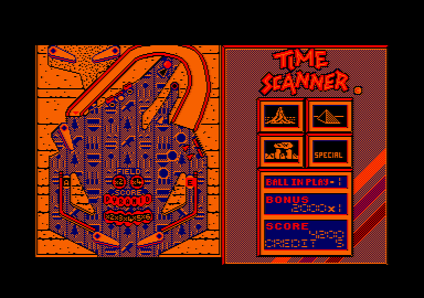 Time Scanner (Amstrad CPC) screenshot: The bottom half of the pyramid table is full of hieroglyphics.