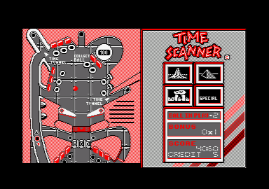 Time Scanner (Amstrad CPC) screenshot: This table has a metallic design.