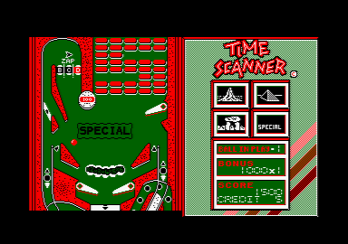 Time Scanner (Amstrad CPC) screenshot: The special table has a section in the top right that plays like the game Breakout.