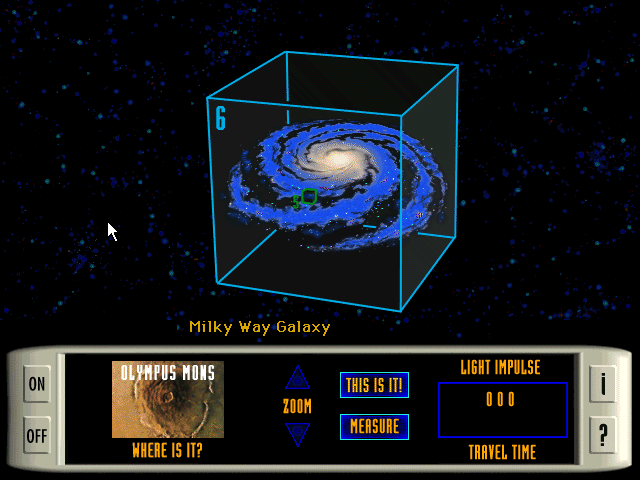 Astronomica: The Quest for the Edge of the Universe (Windows 3.x) screenshot: The first puzzle: Matching the shown item to the correct galaxy scale