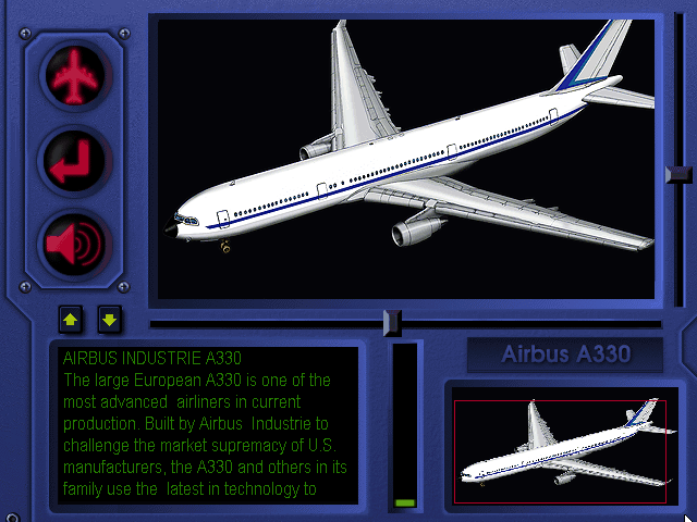Aviation Adventure (Windows 3.x) screenshot: We view information about Airbus A330
