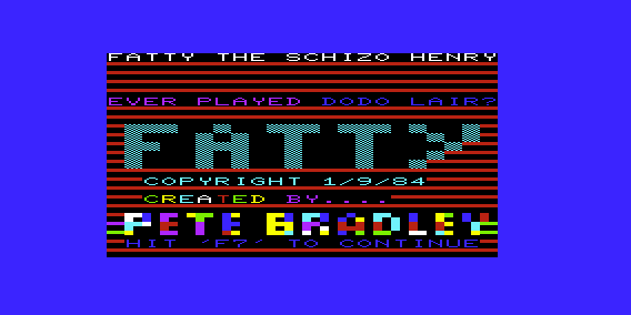 Fatty Henry (VIC-20) screenshot: Title Screen
