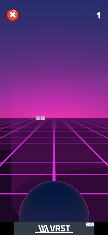 Vaporwave Race 3D: Watch Game (iPhone) screenshot: Obstacle objects appear in the distance.