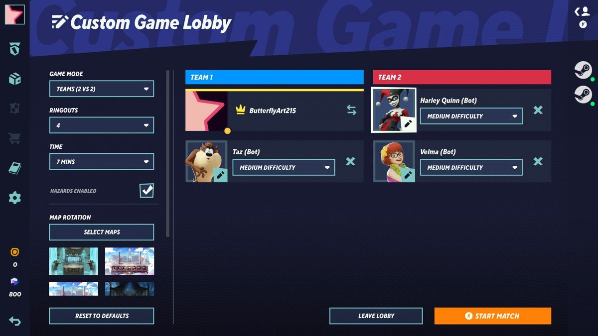 MultiVersus (Windows) screenshot: Assembling a team with bots