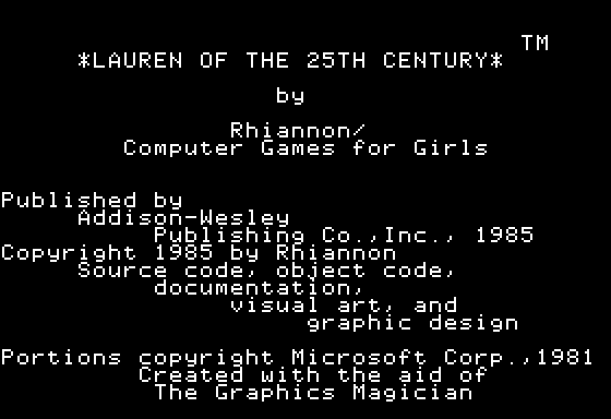 Lauren of the 25th Century (Apple II) screenshot: Introduction