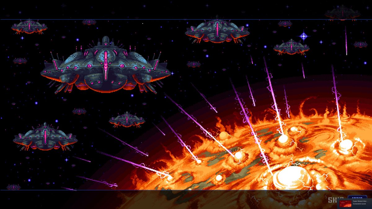 Super Mutant Alien Assault (Windows) screenshot: The alien invasion in the introduction sequence