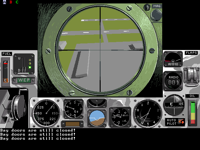 Air Warrior (DOS) screenshot: Bomb scope. (v1.5)