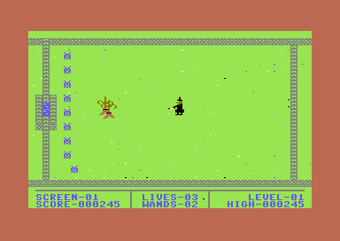 The Sorcerer's Apprentice (Commodore 64) screenshot: Two Brooms Retreat to the Well