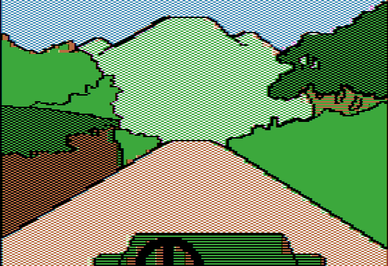 The Mask of the Sun (Apple II) screenshot: The driving the jeep scene is animated