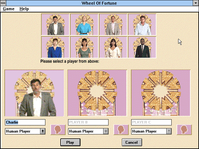 Wheel of Fortune (Windows 3.x) screenshot: Choose your player and competitors