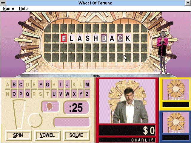 Wheel of Fortune (Windows 3.x) screenshot: Charlie knew the word and won the prize (not specified unfortunately)