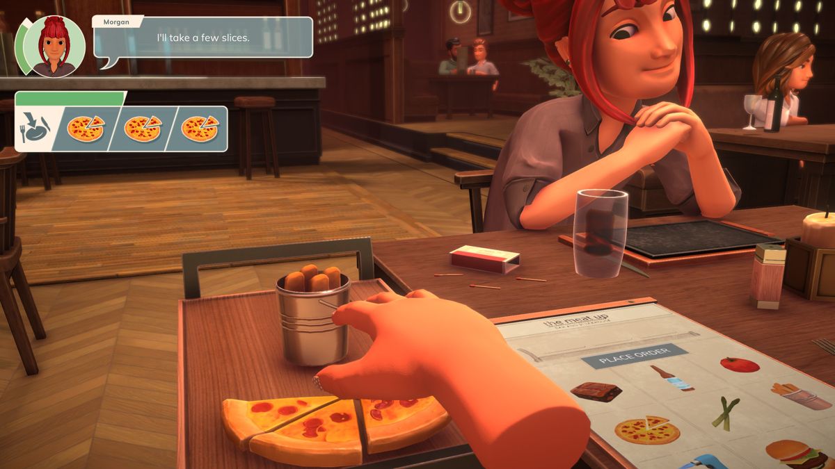 Table Manners (Windows) screenshot: Grabbing a slice of pizza.