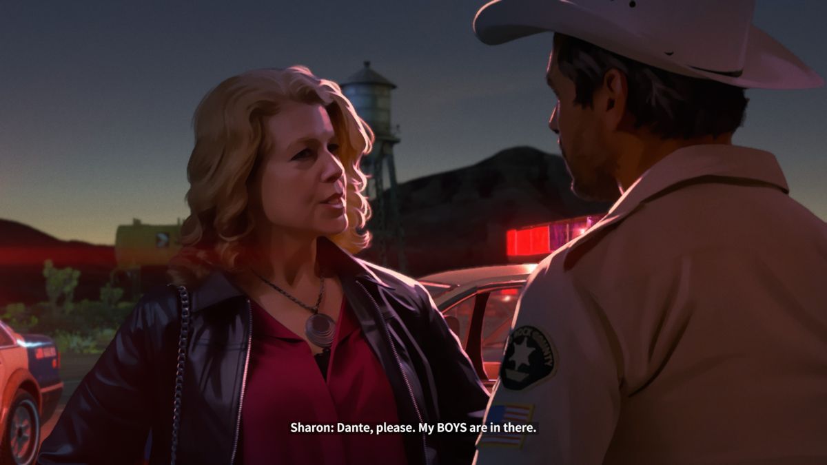 As Dusk Falls (Windows) screenshot: Sharon negotiates with the sheriff.