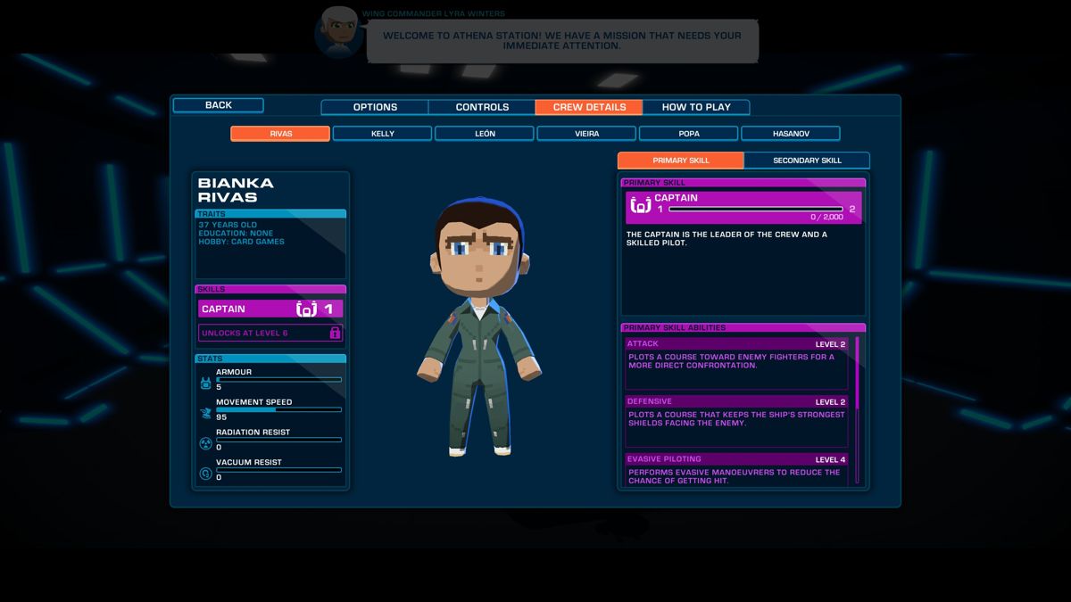 Space Crew (Windows) screenshot: Details of a crew member