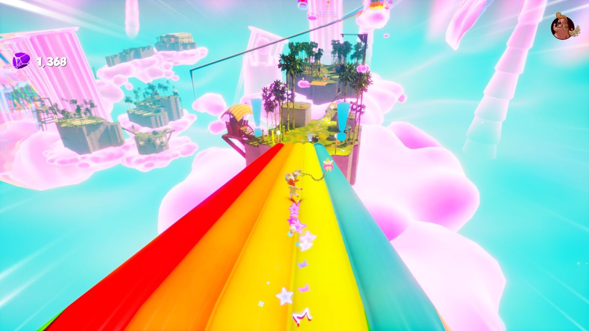 Hell Pie (Windows) screenshot: Sliding down a rainbow road.