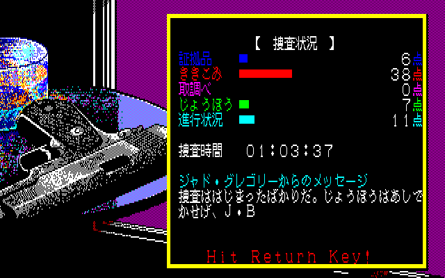 Murder Club (PC-88) screenshot: Progress chart