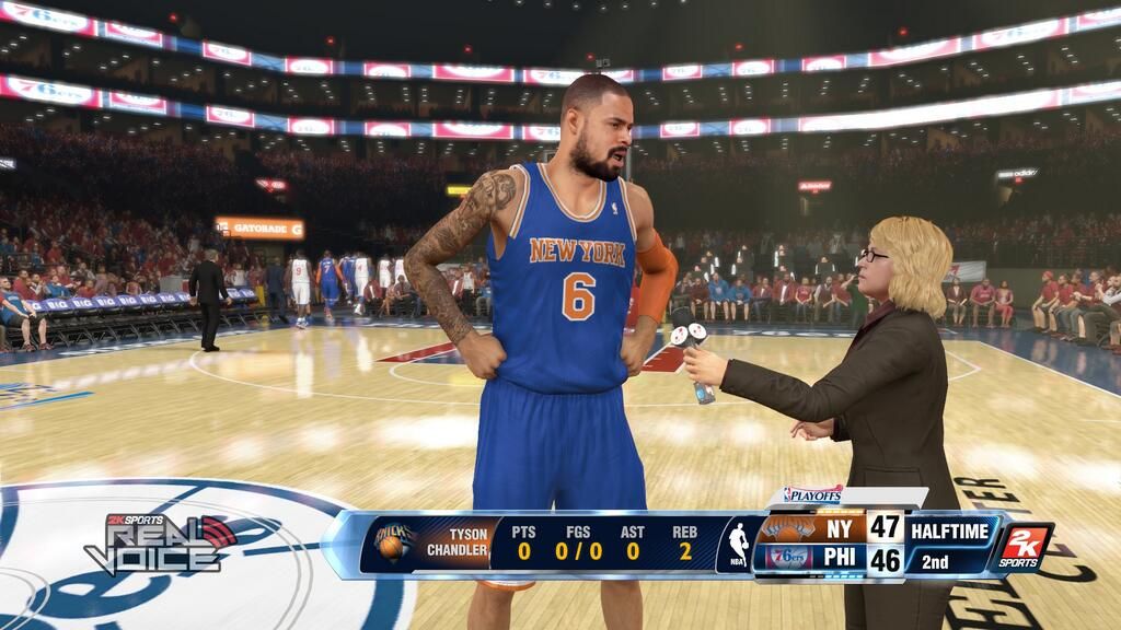 NBA 2K14 (PlayStation 4) screenshot: Halftime interview with Doris Burke using Real Voices.