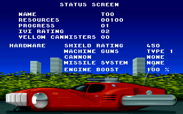 Hoverforce (DOS) screenshot: some stats about your hovercraft - MCGA/VGA