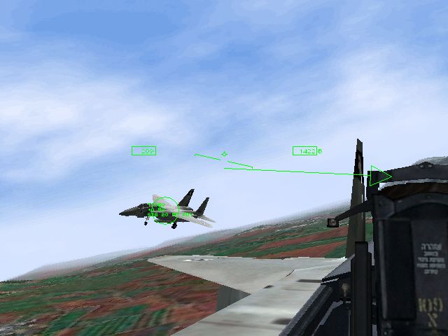 Jane's Combat Simulations: IAF - Israeli Air Force (Windows) screenshot: Flight from wingmen is smooth - I disagree with any review that says the contrary - join-ups, breaks, fighting, bombing & landing show skill. Here I lead my flight from base to final.