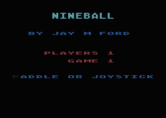 Nineball (Atari 8-bit) screenshot: Title screen.