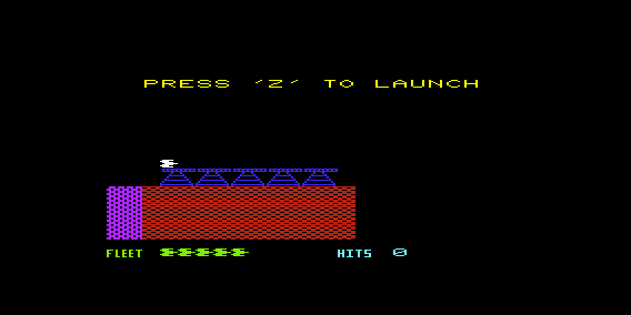 Spaze Battle (VIC-20) screenshot: On the Launch Pad