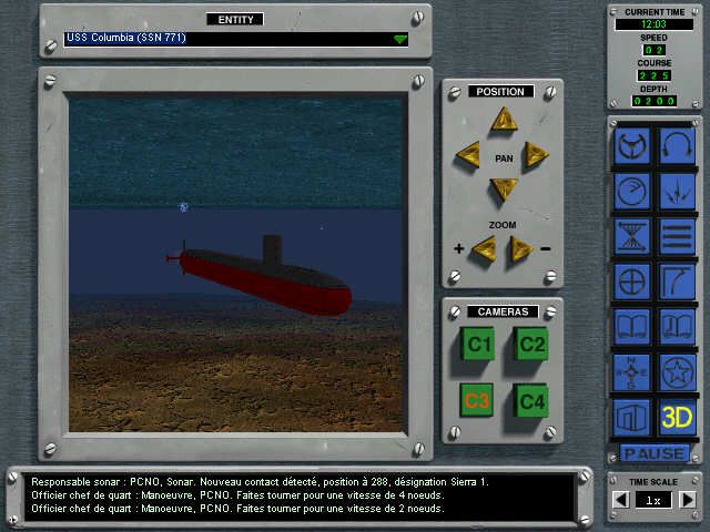 Jane's Combat Simulations: 688(I) Hunter/Killer (Windows) screenshot: 3D view (again): 3D is software only and is more eye candy than anything else