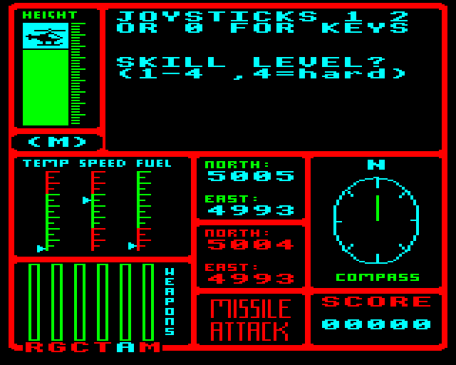 Combat Lynx (BBC Micro) screenshot: Choosing game options.