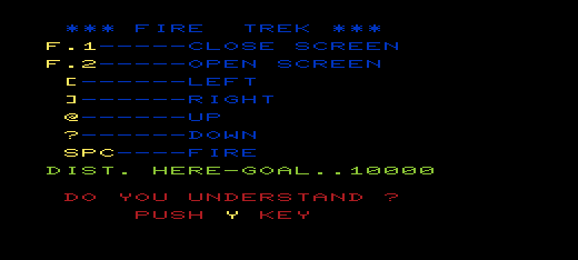 Fire Trek (VIC-20) screenshot: Intructions