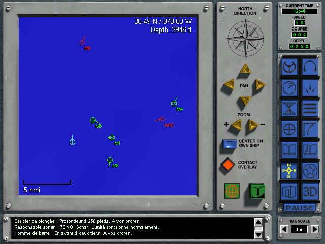 Jane's Combat Simulations: 688(I) Hunter/Killer (Windows) screenshot: Tactical Map: now, we've got a good idea of what's around us