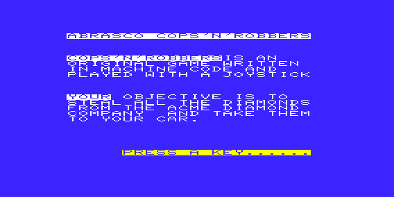 Cops n' Robbers (VIC-20) screenshot: Instructions (Abrasco Version)