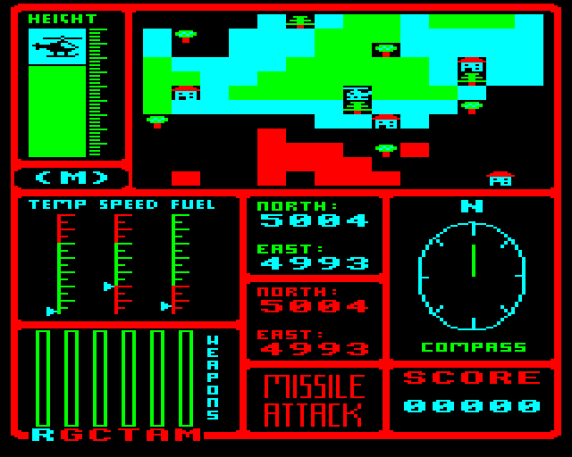 Combat Lynx (BBC Micro) screenshot: Map screen.
