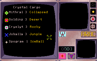Terran Envoy (DOS) screenshot: A cargo full of crystals