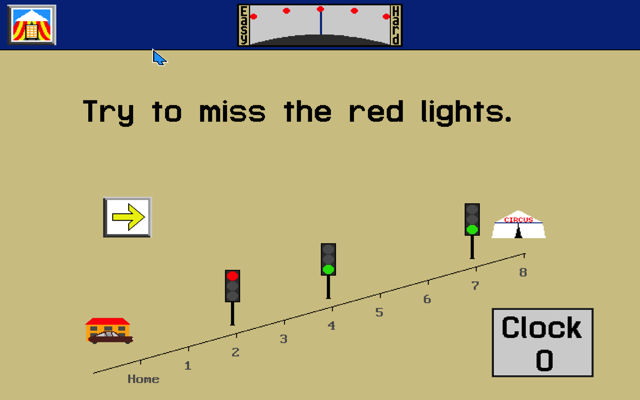 Math Circus: Act 1 (DOS) screenshot: Traffic lights challenge