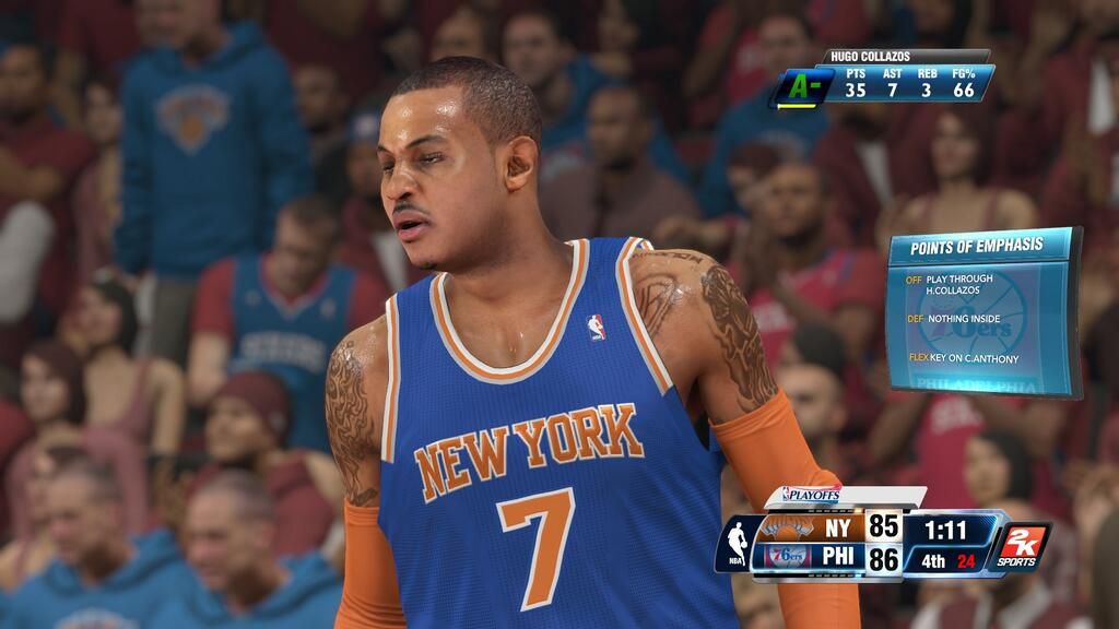 NBA 2K14 (PlayStation 4) screenshot: All player models even contain their real life tattoos as you can see on New York Knicks superstar Carmelo Anthony.