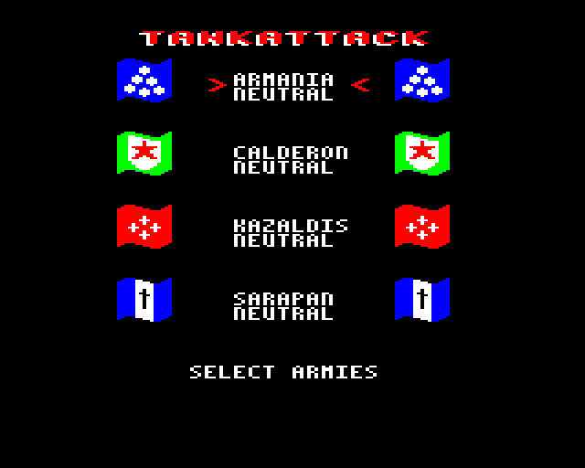 Tank Attack (BBC Micro) screenshot: Game setup screen.