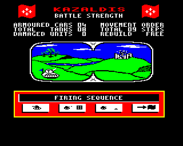 Tank Attack (BBC Micro) screenshot: A tank bombards the enemy headquarters.
