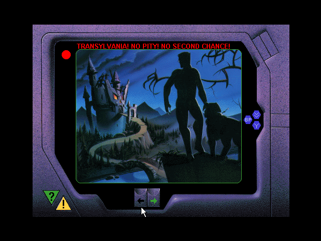 The Awesome Adventures of Victor Vector & Yondo: The Vampire's Coffin (Windows 3.x) screenshot: Arriving in Transylvania