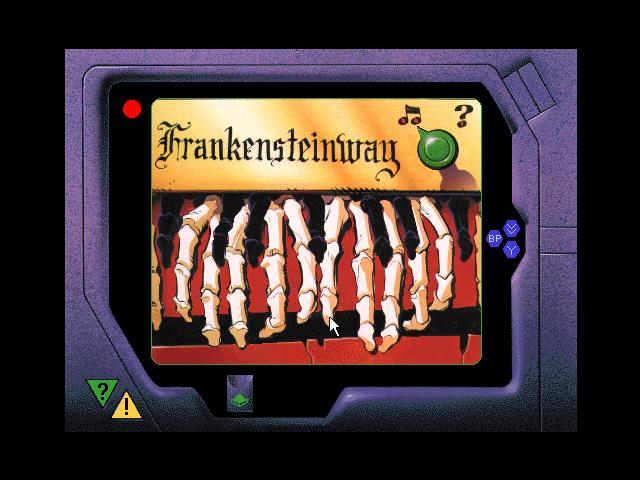 The Awesome Adventures of Victor Vector & Yondo: The Vampire's Coffin (Windows 3.x) screenshot: The first puzzle of the game: playing a melody on the organ