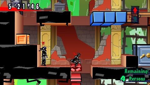 Exit (PSP) screenshot: Red floor tiles will break under the weight of an adult person (2 weight points)