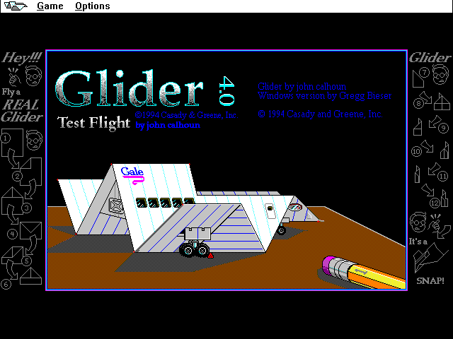 Aviation Adventure (Windows 16-bit) screenshot: The <i>Glider 4.0</i> game has its own title screen