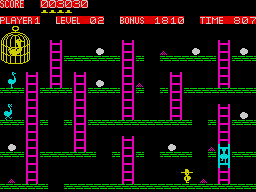 Chuckie Egg (ZX Spectrum) screenshot: Collect corn to stop the time for a while