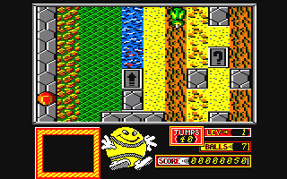 Bounder (Amstrad CPC) screenshot: A dangerous depth on the right