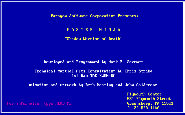 Master Ninja: Shadow Warrior of Death (DOS) screenshot: Main Title