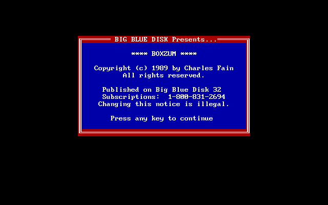 Boxzum (DOS) screenshot: Title screen