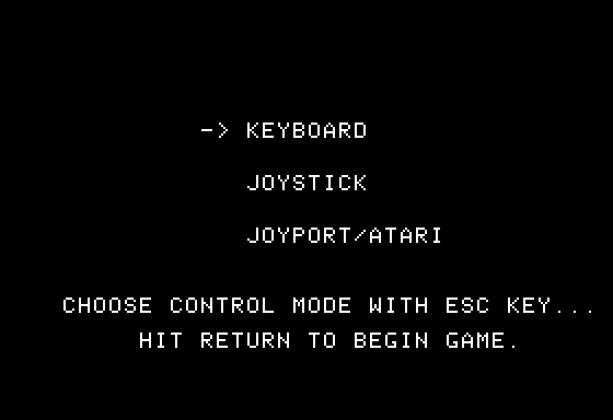 Lunar Leeper (Apple II) screenshot: Options